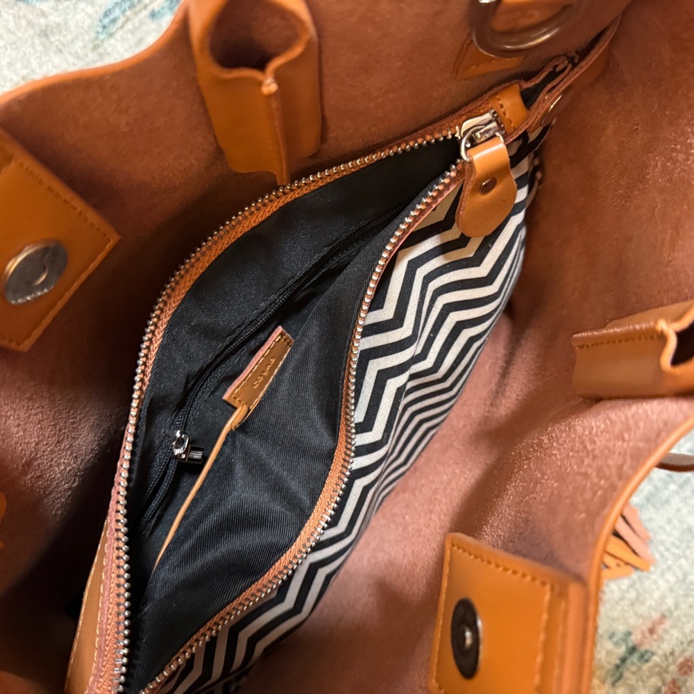 Colab Cognac Tote Bag with Tassel and Removable Shoulder Strap - Picture 10 of 10